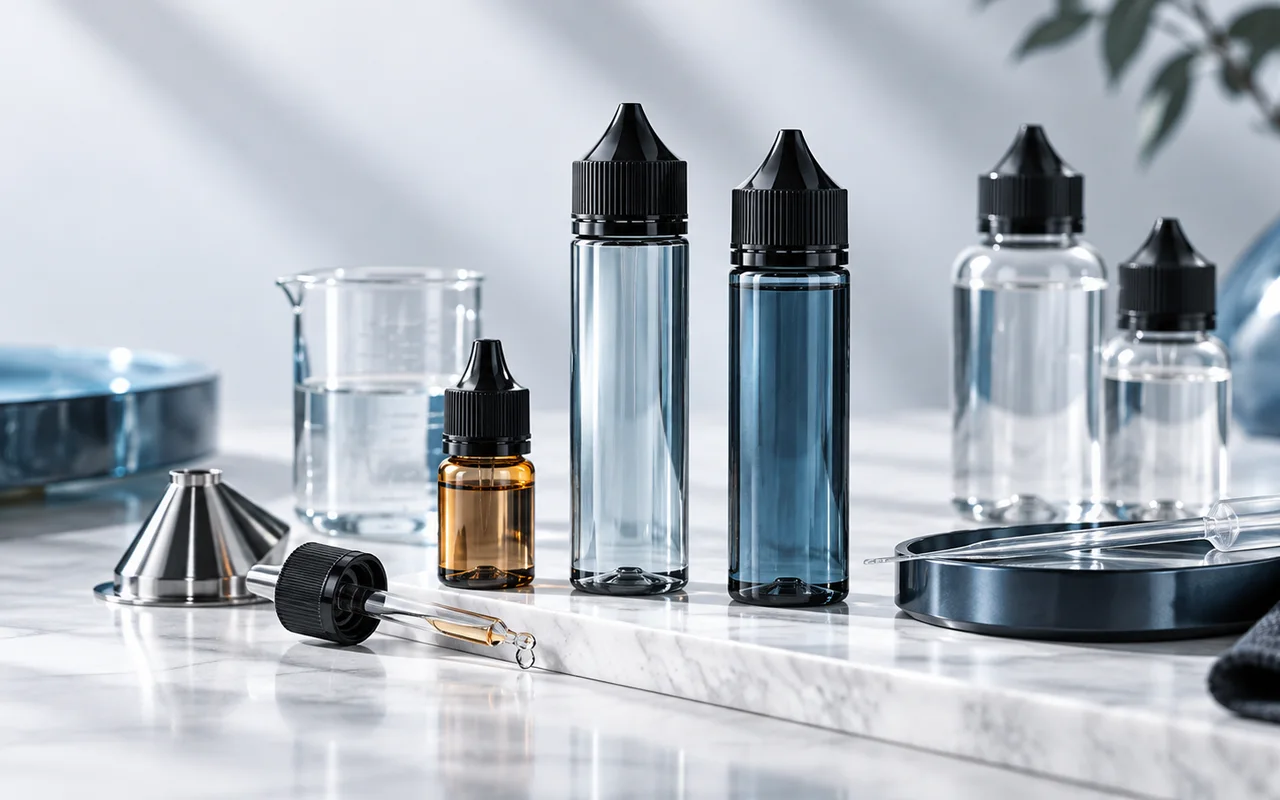 DIY-Liquid-Zubehör mit Flaschen, Pipetten und Mischutensilien