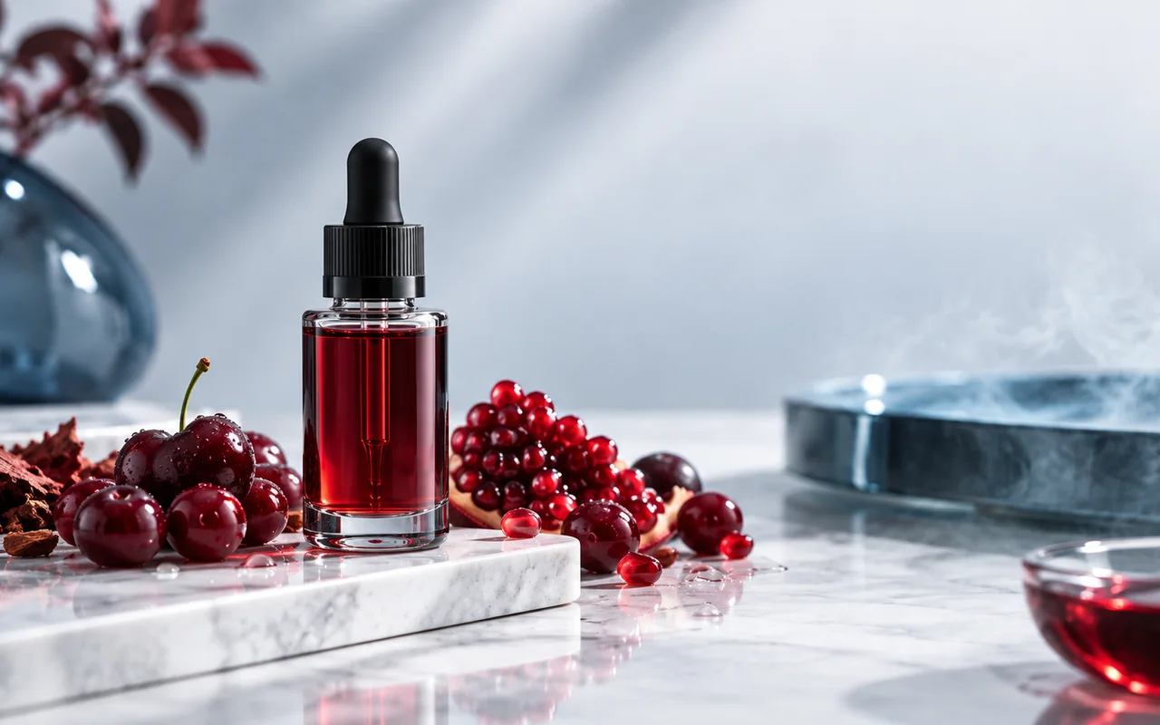 Rotes Aroma mit dunklen Früchten als hochwertige Produktaufnahme