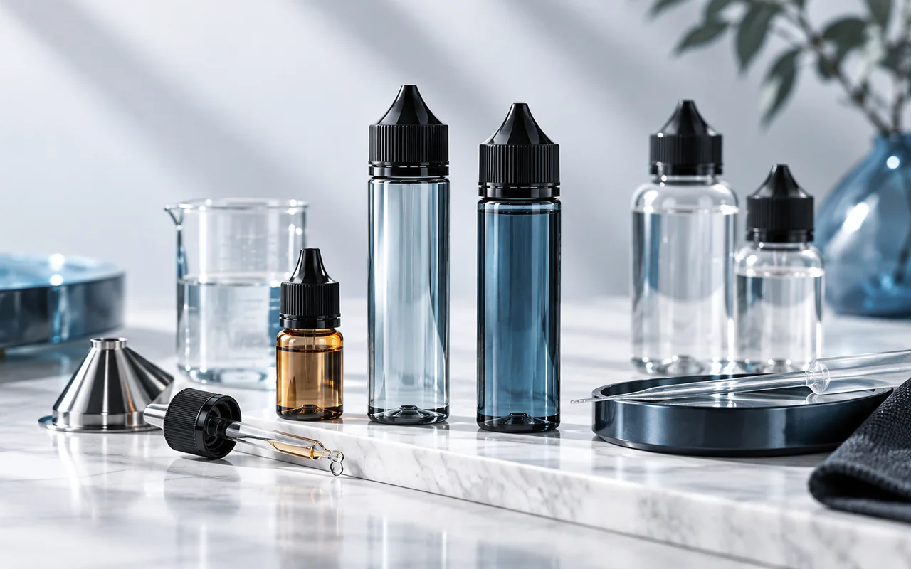 DIY-Liquid-Zubehör mit Flaschen, Pipetten und Mischutensilien