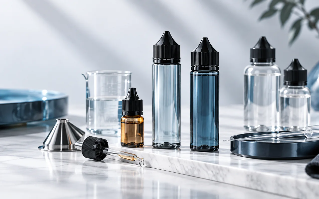 DIY-Liquid-Zubehör mit Flaschen, Pipetten und Mischutensilien